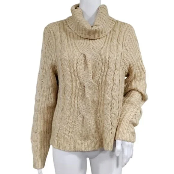 Forever 21 Cable Knit Cowl Neck Sweater Beige Cropped M/L - Picture 1 of 8